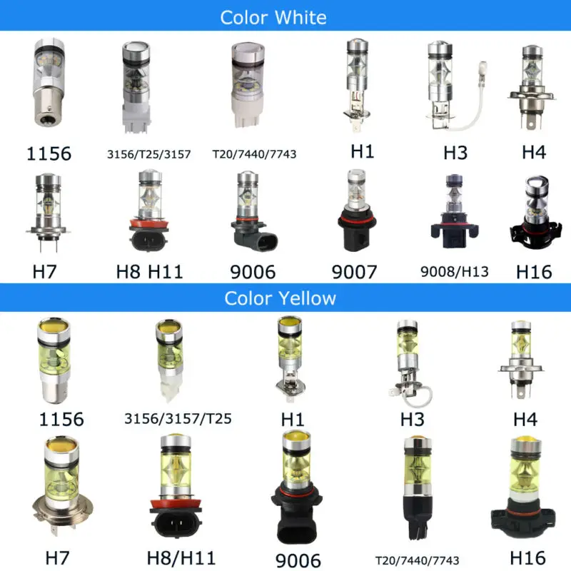 2 шт. 100 Вт H4 H1 H3 H7 H11 H16 9005 9006 880 светодиодные лампы 20 SMD Автомобильные