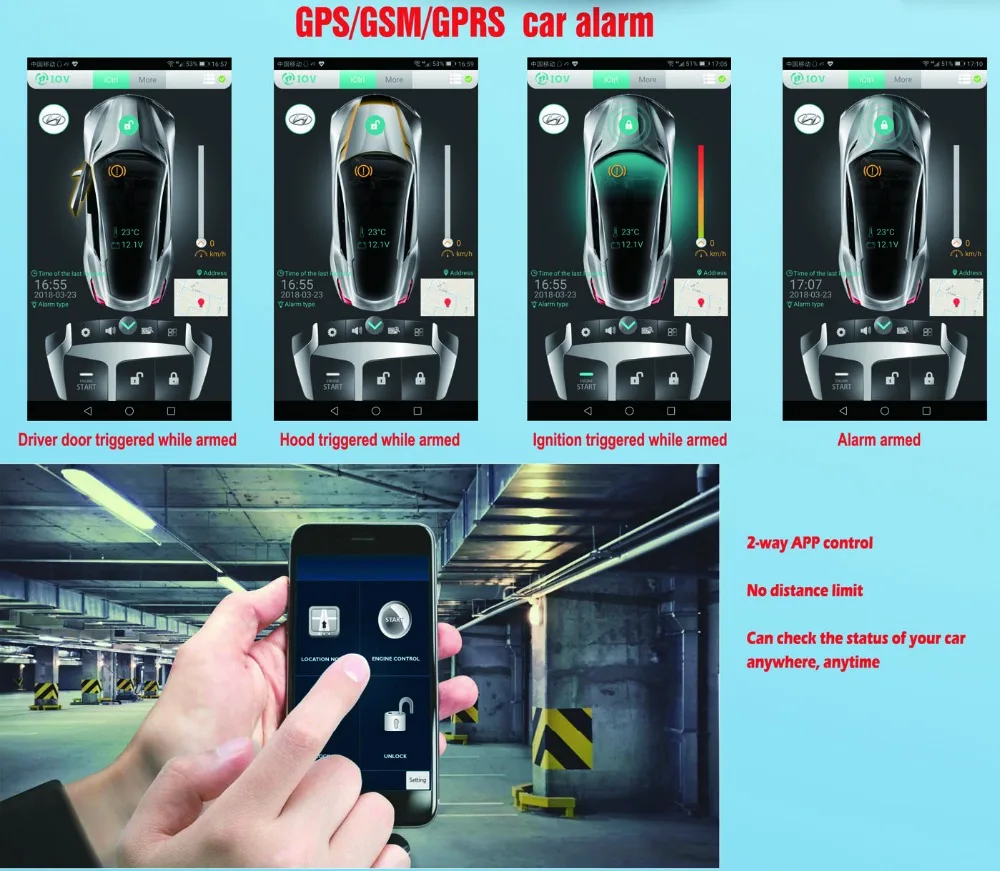 IOS Android App смартфон сети удаленного запуска/стоп двигатели для автомобиля открытой двери/багажник gps отслеживания полный функция автом