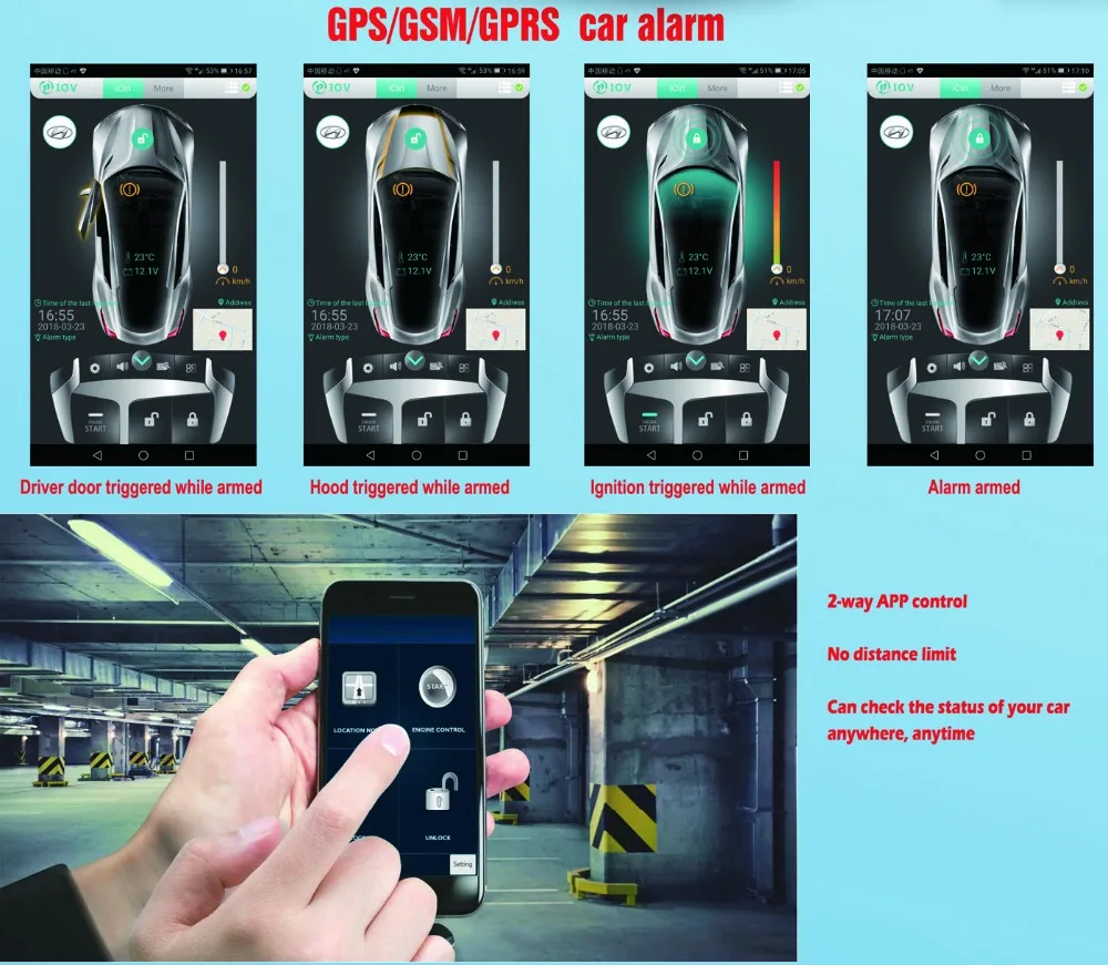  IOS Android App Smartphone network Remote start/stop engine open door/trunk GPS tracking Full Funct