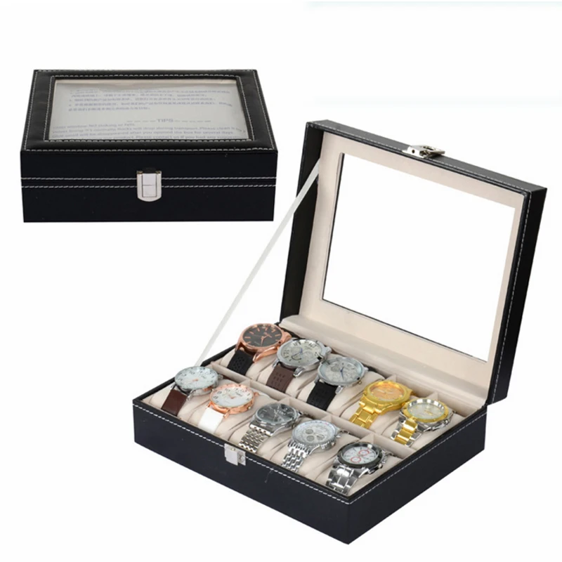 

10 grids PU leather watch Professional Box holder organizer for watch watches box boxes display