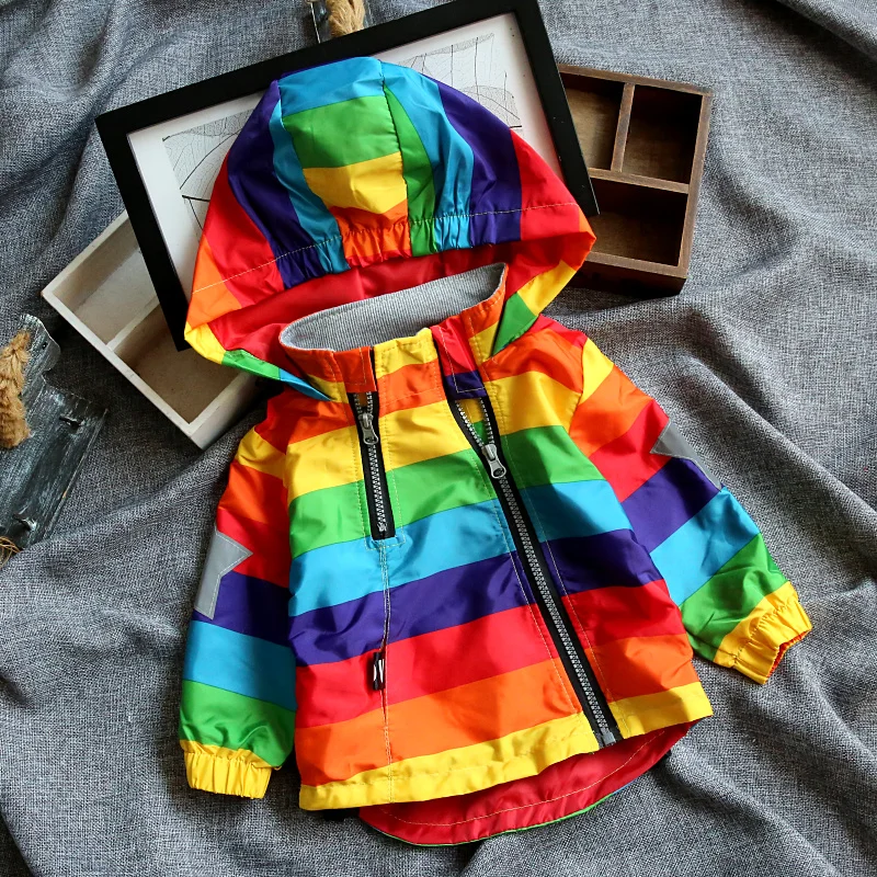 Finest  LILIGIRL Boys Girls Rainbow Coat Hooded Sun Water Proof Children's Jacket for Spring Autumn Kids Cl