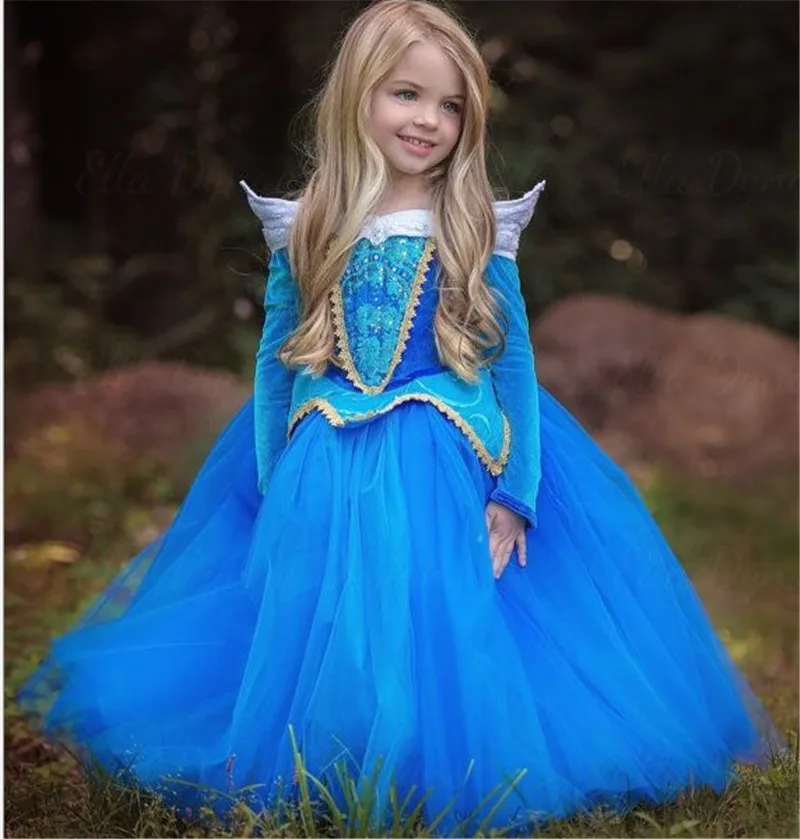 Нарядные платья Спящей красавицы для девочек; костюмы принцессы на Хэллоуин; детское праздничное платье; Одежда для девочек для рождественской вечеринки; маскарадный костюм - Цвет: BlueA