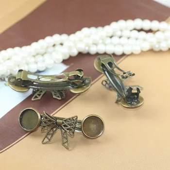 

Vintage Bow-knot Hair Jewelry Settings Cabochon Base Blank Bezel Trays for 12mm Cabochon Cameo Hairclip Retro Head Wear DIY