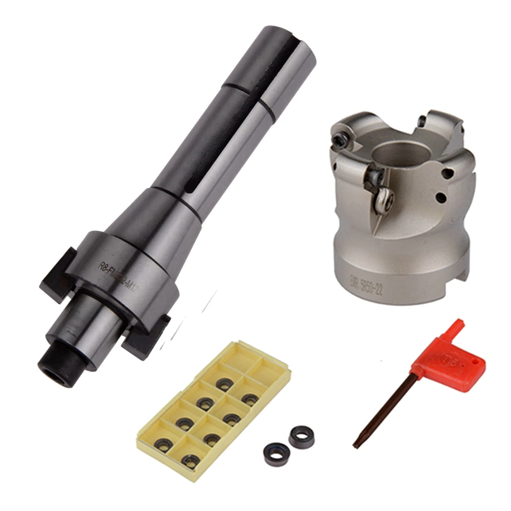 

R8-FMB22-M12 Straight Shank Extension Rod EMR 5R 50-22 Face End Mill Cutter With 10pcs RDMT1003 Inserts CNC Tool