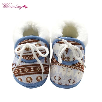 

Newborn Baby First Walkers Winter Soft Soled Cotton Fabric Toddler Retro Print Warm Shoes
