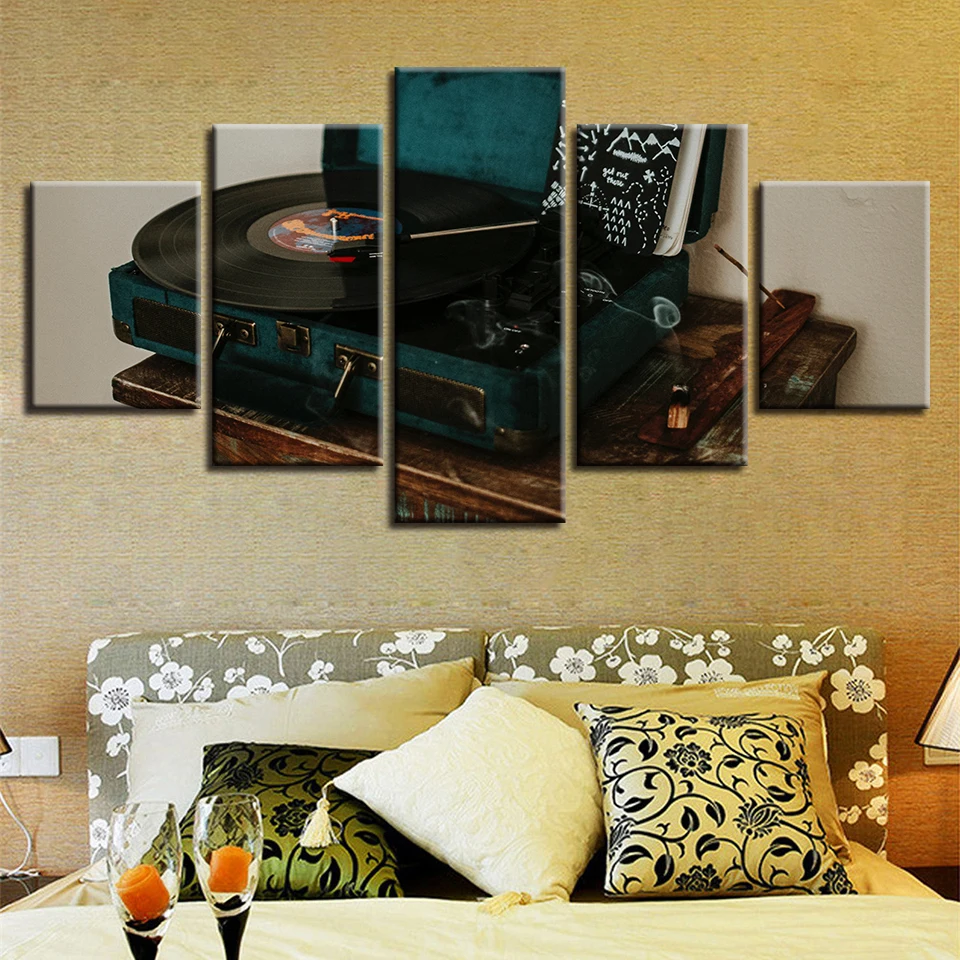 

Framework Artworks Decoration For Living Room Wall Modern Prints 5 Pieces Old Record Picture Poster Art Modular Canvas Painting