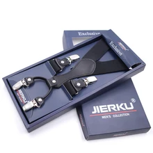 JIERKU подтяжки человек подтяжки черные кожаные 4 клипы Suspensorio брюки ремень отец/мужа подарок Tirantes Hombre