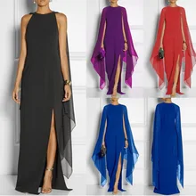

Woman Multicolor Sleeveless Chiffon Floor-Length Dress Queen Style High Quality O-Neck Sexy Empire Waist Elegant Dress