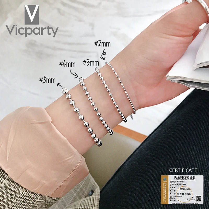 

100% 925 silver big bead chain bracelet 2mm 3mm 4mm 5mm bracelet for women fashion jewelry for banquet wedding anniversary