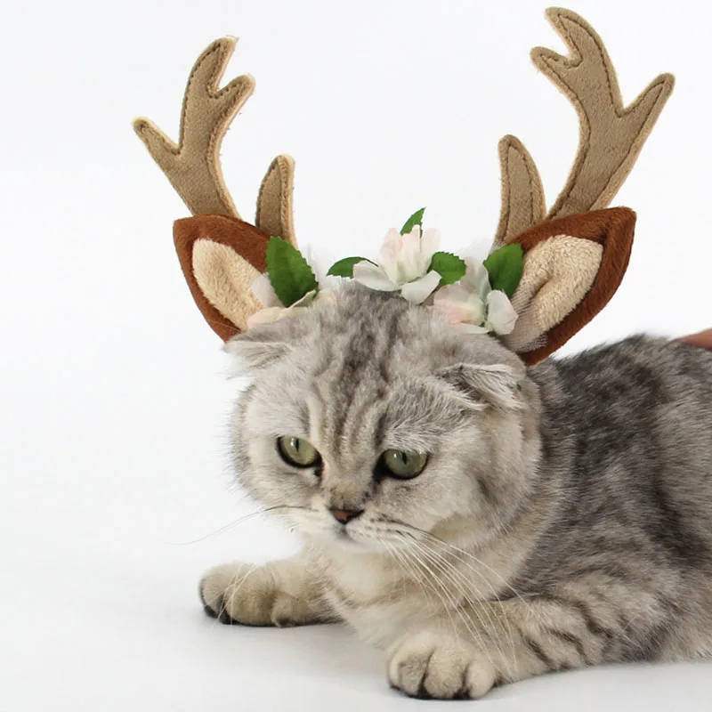 40 51 De Réduction3 Taille Gris Mignon Bois Wapiti Cornes Avec Fleur Pet Chat Chien Toutou Chiot Noël épingle à Cheveux Dessin Animé Pet Cheveux