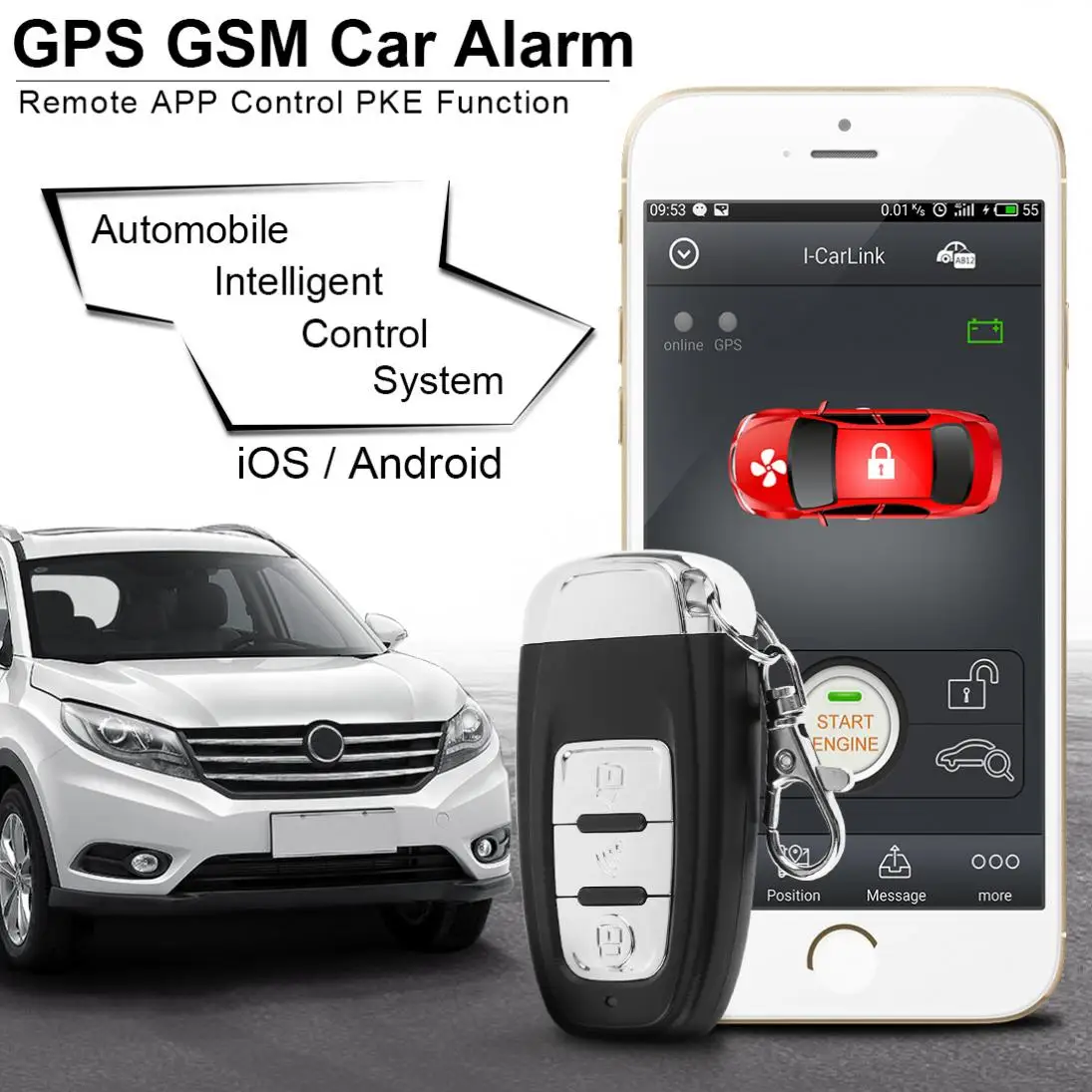 

PKE Smartphone Start Auto Car Smart Alarm Remote Initiating Start Stop Engine System with Central Lock and Vibration Alarm