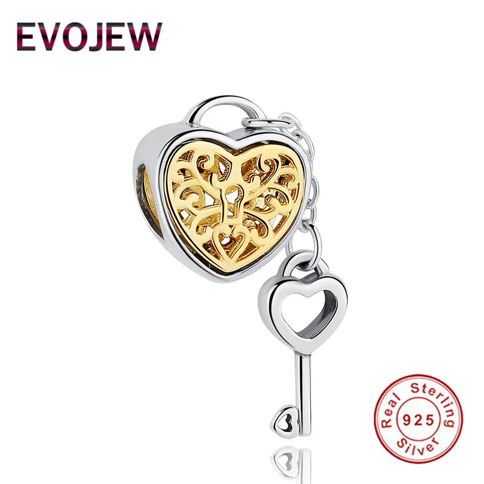 EVOJEW 925 Sterling Silver Love Lock&Key Charms Fit Pandora Bracelets