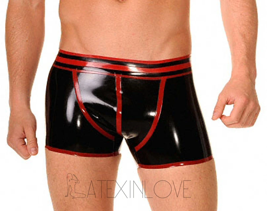 Сексуальные черные мужские латексные трусы-боксеры, резиновое нижнее белье с отделкой, индивидуальные шорты ручной работы