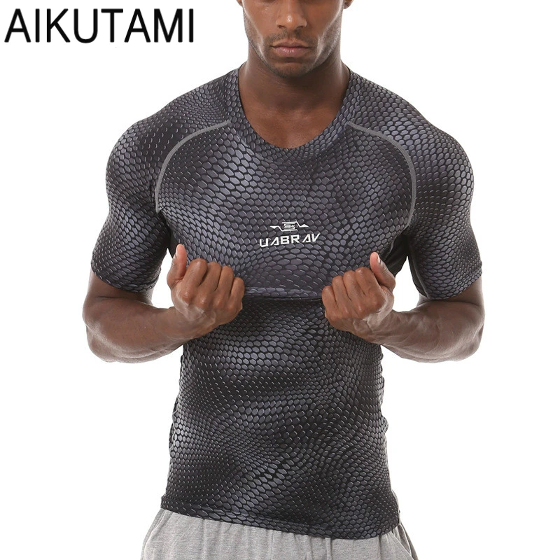 

Sport Shirt Men T Shirt Dry Fit Snake Skin Texture Printed Basketball Gym Baselayer Running Tshirt Camiseta Deporte Hombre XXL