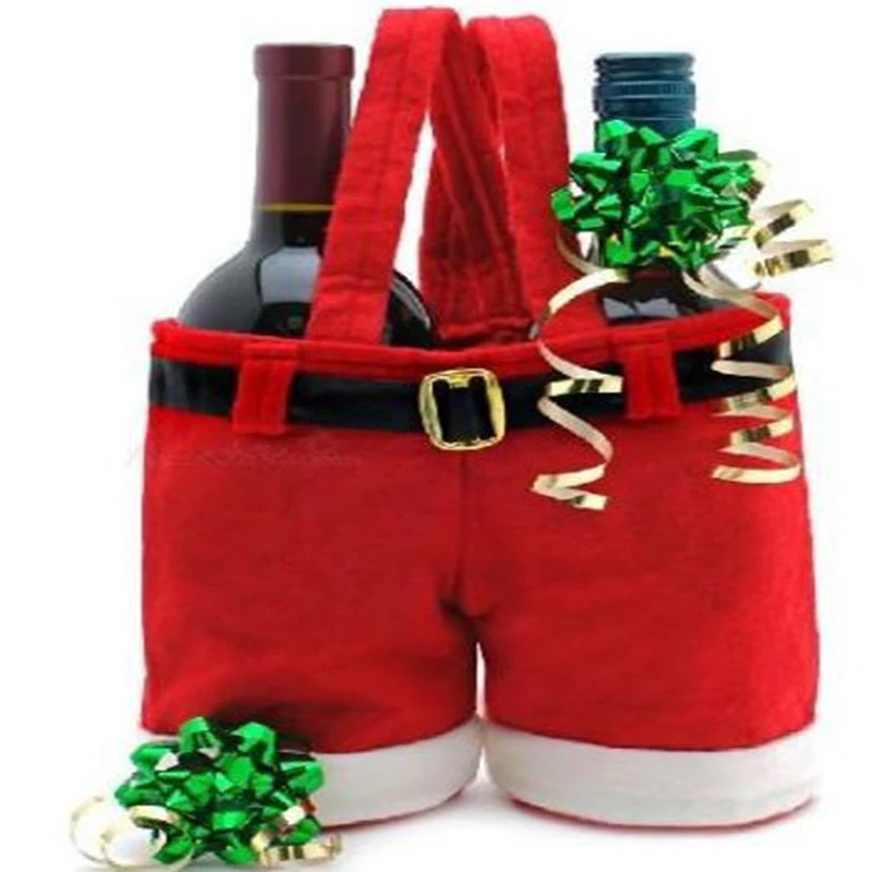 

Merry Christmas Gift Treat Candy Wine Bottle Bag Santa Claus Suspender Pants Trousers Decor Christmas Gift Bags for xmas party