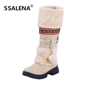 

Thick Heels Women Mid Calf Snow Boots Women Winter Fur Plush Warm Snow Boots Fashion Casual Anti-slip Female Boots B862