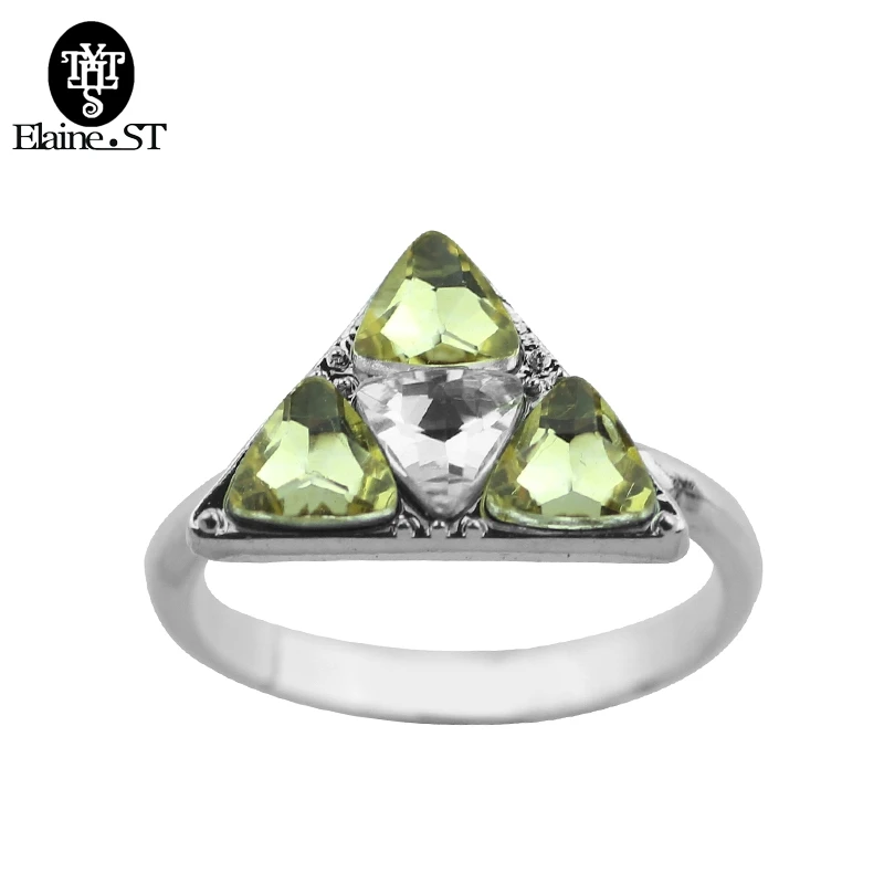 

Luxury Brand Fashion Jewelry Legend of Zelda Rings Triforce Zelda Silver Color Bridal Ring with Orange Crystal Wedding Jewelry