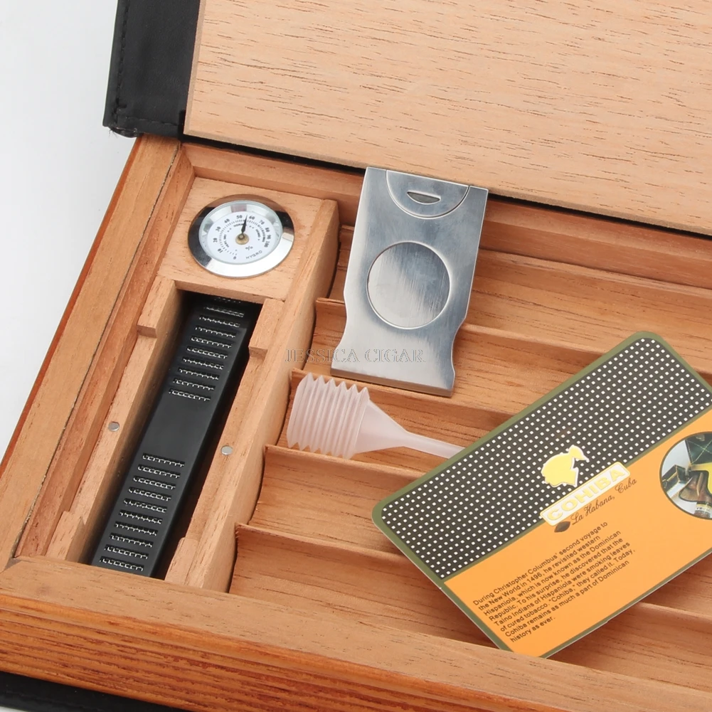 COHIBA элегантный дизайн книги кедровый деревянный ящик для сигар, портативный кожаный чехол для путешествий с обрезчиком, гигрометр