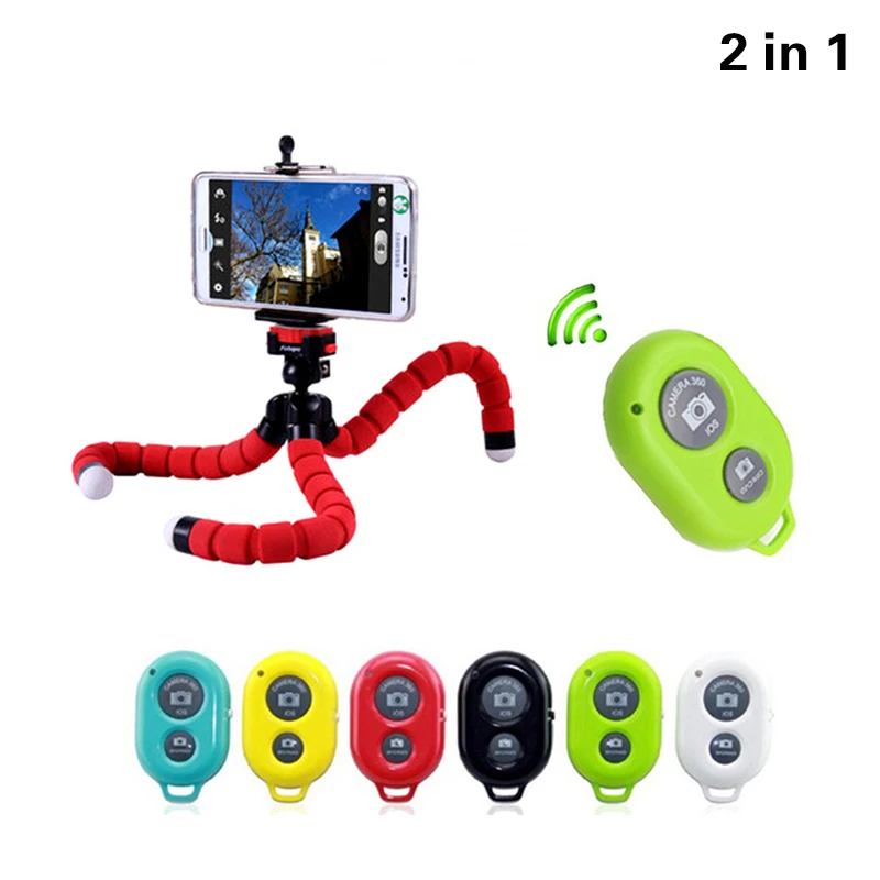 

2in1 Car Phone Holder Flexible Octopus Tripod Bracket Selfie Stand Mount With Wireless Bluetooth Remote For Samsung S5 S6 S7 S8