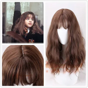 

1pcs Cosplay Hermione Jean Granger Brown Wavy Curly Synthetic Hair Cosplay Costume Wigs + Wig Cap