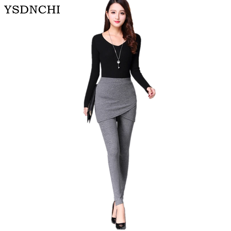 

Hot Selling Solid Spring Summer Legging Patchwork Faux Two Piece Slim Hip Skirt Ankle Length Female Pure Colors Fashion Casual