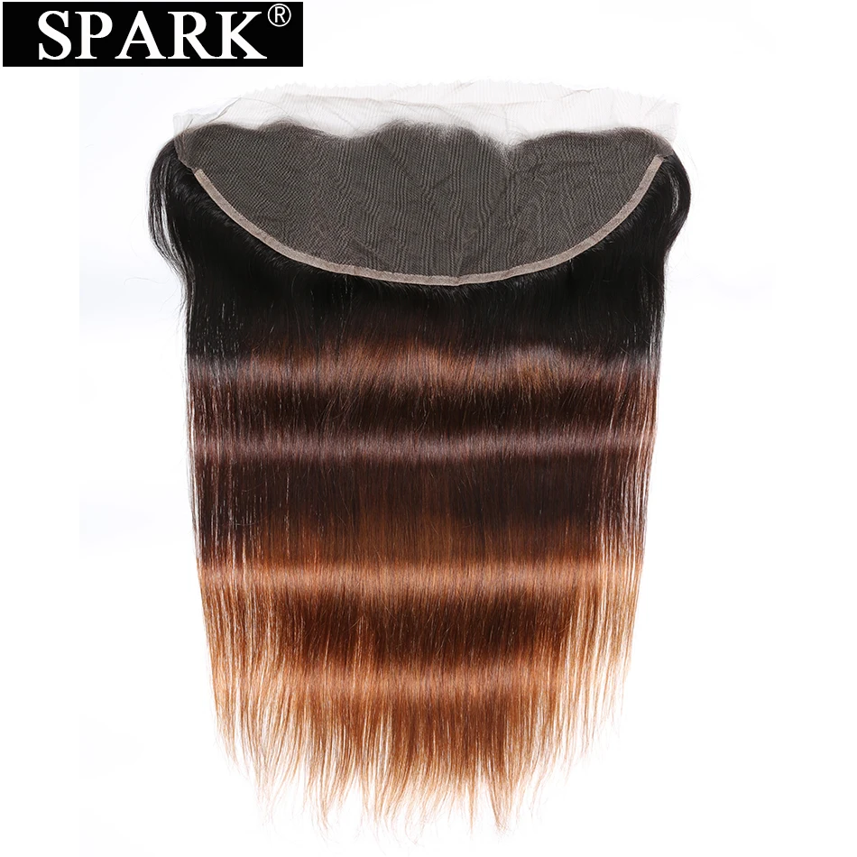 

Spark Hair Ombre Brazilian Straight 13*4 Swiss Lace Frontal Closure Ear to Ear Free Part Remy Human Hair Closure 1B/4/30 Color
