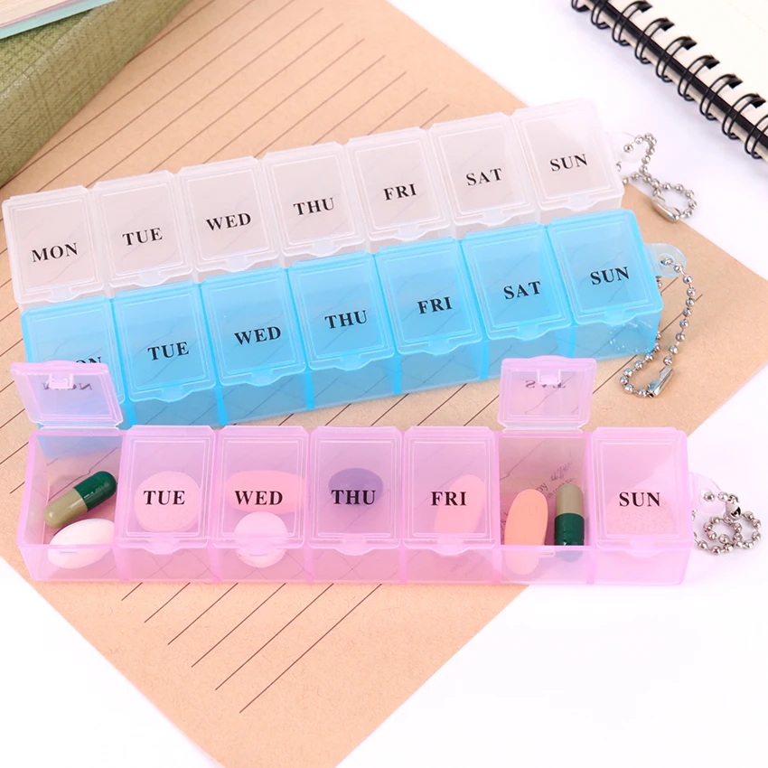 Goede 7 dagen Pil Geval Geneeskunde Opslag Tablet Pillendoosje Met Clip Deksels Geneeskunde Organizer Pillendoosje Splitters Opslag Dispenser