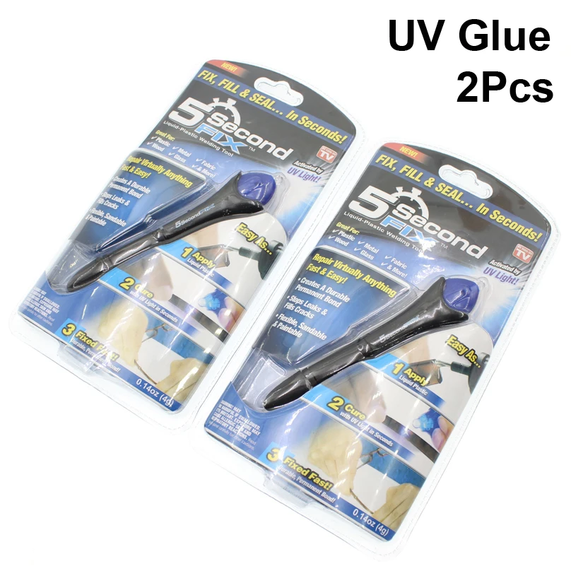 

2Pcs Strong Super Liquid UV Glue 5 Second Fix Light Adhesive Rubber Metal Jewelry Textile Instant Touch Screen Scrapbooking Bond