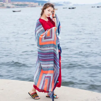 

Thin section fringed national wind totem cotton and linen sunscreen shawl designer scarf women luxury 2019 accesorios mujer