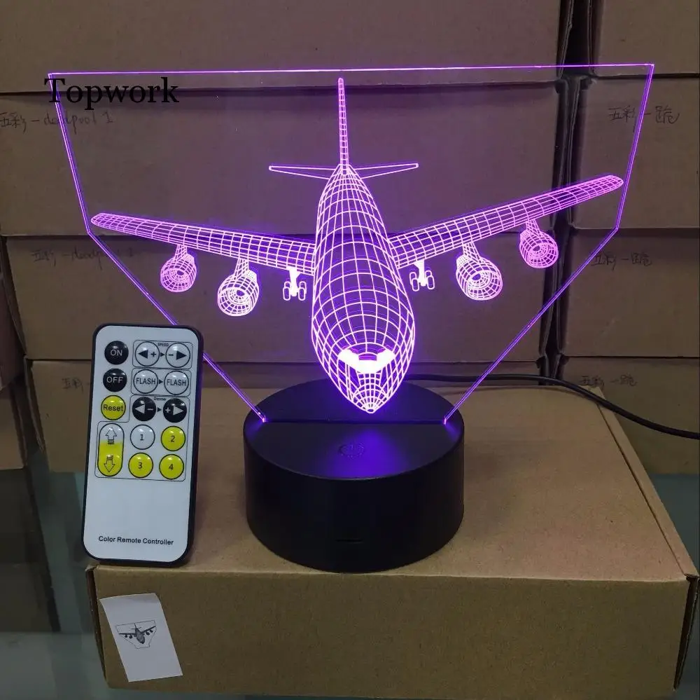 

Remote Control Air Plane 3D Light LED Table Lamp Illusion Night Light 7 Colors Changing Mood Lamp 3AA Battery Powered USB Lamp