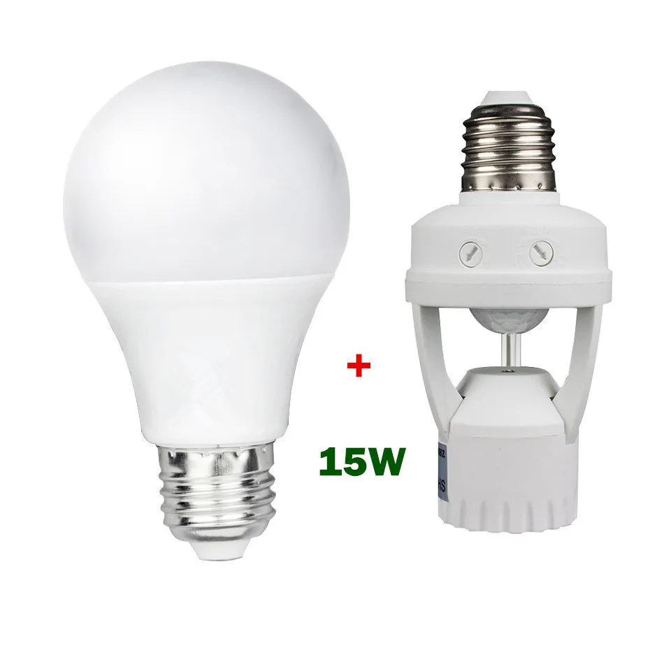 

1 Set PIR Motion Sensor Lamp Holder LED lamp Base + E27 15W 220V LED Bulb High Brightness Lighting For Stair Hallway Night light