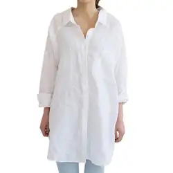 Однотонные рубашки с длинным рукавом Для женщин блузки рубашки белого и синего цвета Женская Повседневная рубашка блузка S-XL отложным