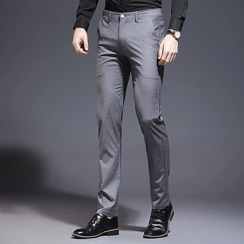 

2019 men's solid color stretch Slim straight suit pants men's fashion business casual pants gray stretch large size suit pants