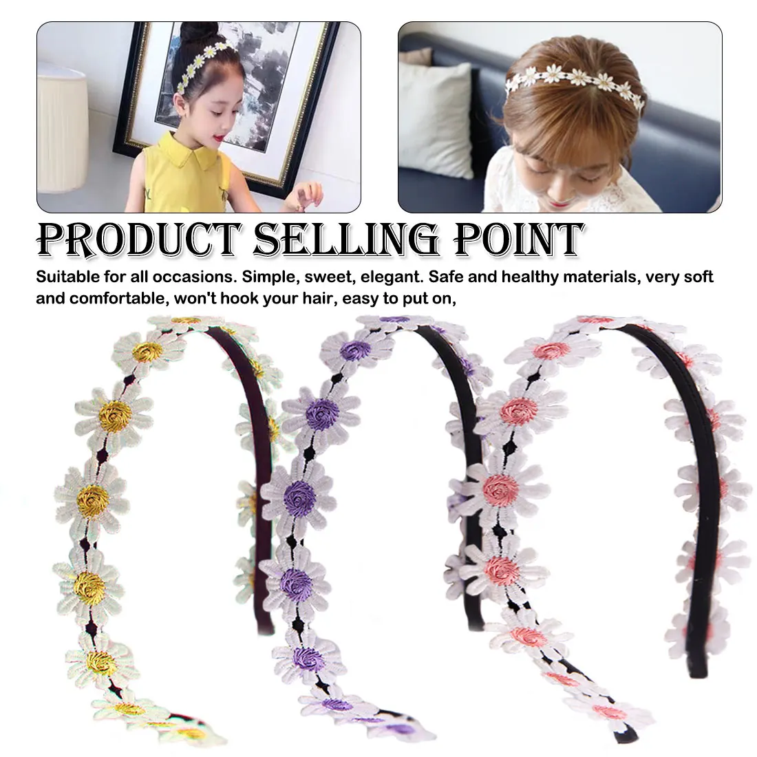 

Girls Flower Hair Bands Embroidery Sweet Hair Hoop Elastic Headband Hair Accessories For Festival Wedding Small Fresh