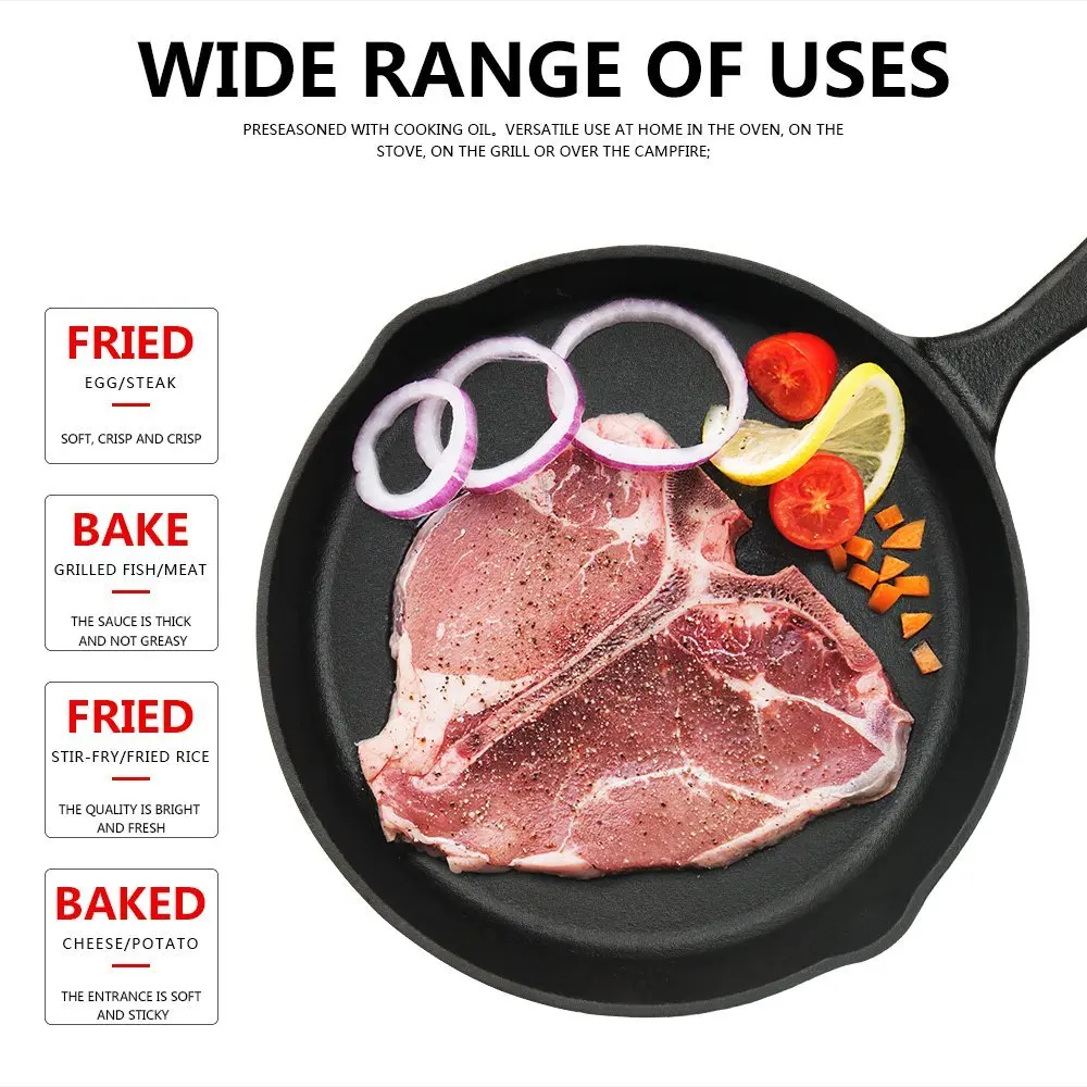 Sartén antiadherente de hierro fundido de 20cm de diámetro, presazonada Kookantage olla resistente, sartén para Chef, utensilios de cocina (434-20)