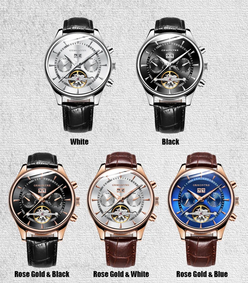 Skeleton Tourbillon Mechanical Watch Men Automatic Classic Rose Gold Leather Mechanical Wrist Watches Reloj Hombre Luxury