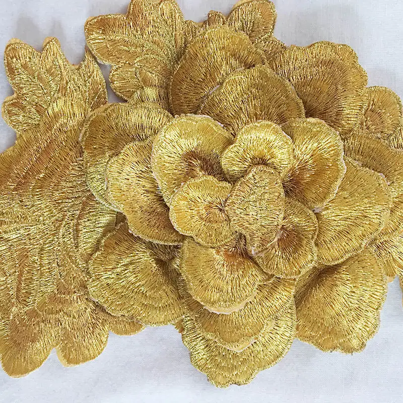 DoreenBeads нашивка с 3D вышивкой/пришивная аппликация серебро/золото цвет пион цветок DIY для костюма платье шляпа сумка 21*13 см, 1 шт