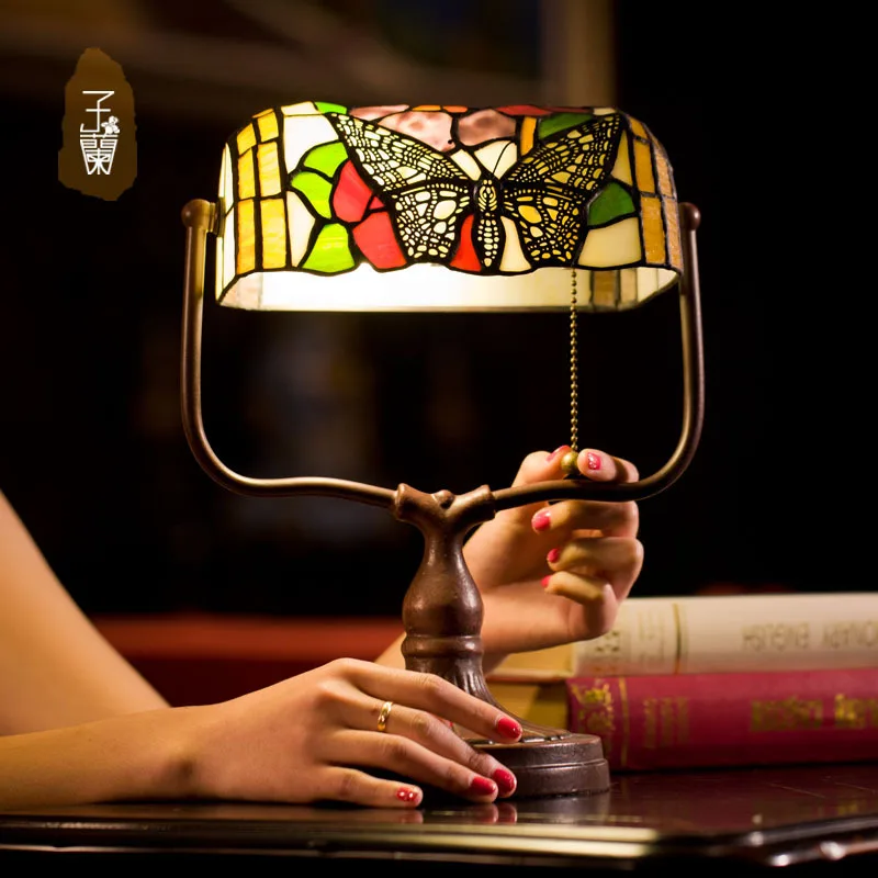 350mm 250mm European Retro Banker Desk Lamp Tiffany Chiang Bedroom