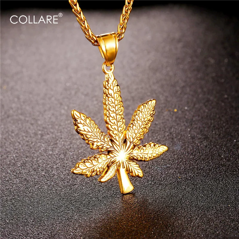 Collare Maple Leaf Pendant Hippie Gold Color Stainless Steel Streetwear