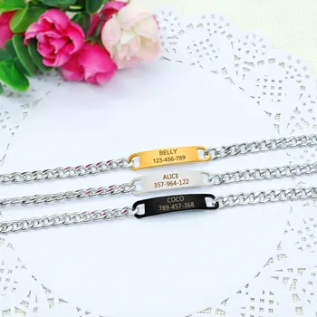 Personalized Cat Dog Chain Collar Customized Engraved Pet Collars Small Dogs Cats Necklace NamePlate Chihuahua Yorkshire
