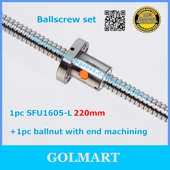 

End machined BallScrew Set Anti Backlash 1x SFU1605 Ball Screw - L 220mm + 1x RM1605 BallScrew BallNut for cnc