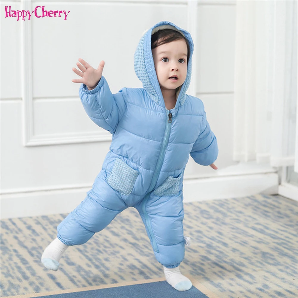 

Winter Thicken Newborn Baby Rompers Warm Infant Clothes Baby Boys Girls Romper Jumpsuit Kid Hooded Outerwear Snowsuit For 0-24M