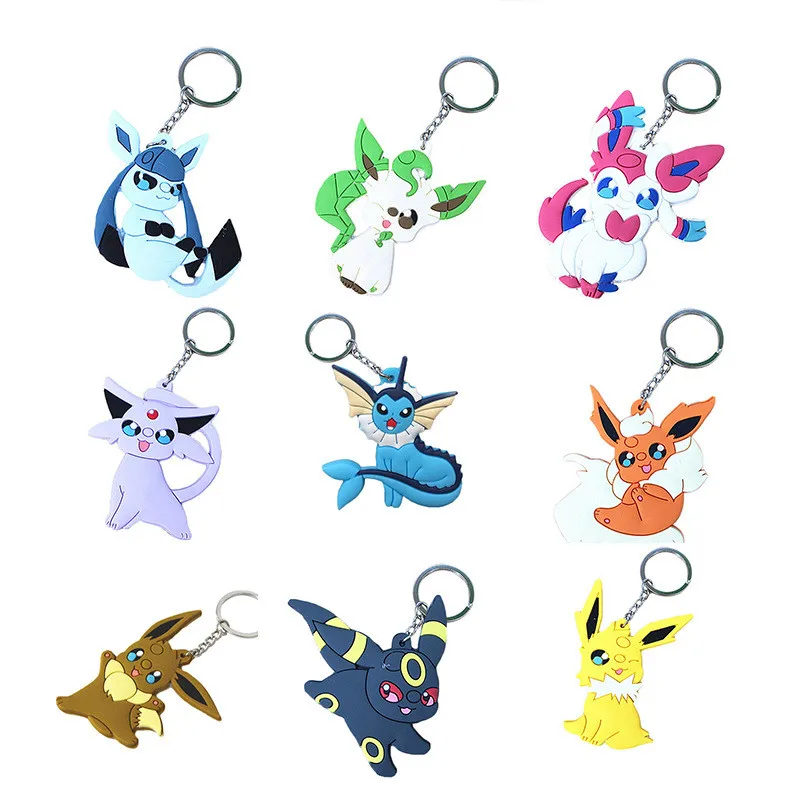 ( 2 Pieces / lot ) pokemon keychains pocket monster anime keychain zinc alloy key chains soft plastic ring | Украшения и