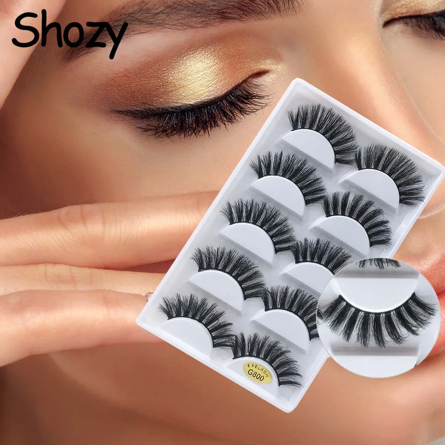 

Shozy 5 pairs/set faux mink false eyelashes handmade 3D mink eyelashes natural long thick makeup fake eyelashes extension-G800