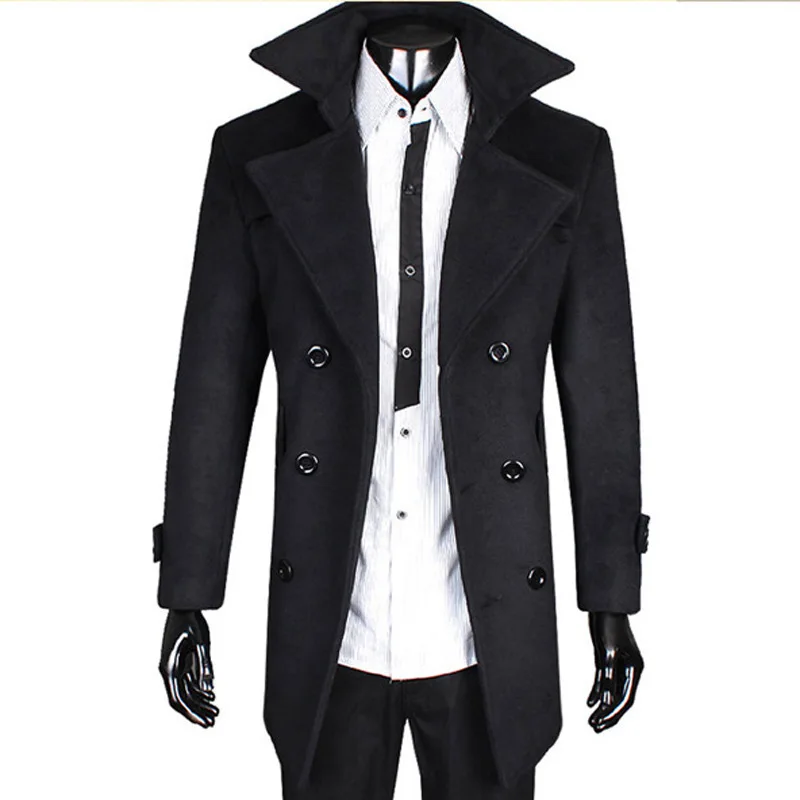 2014 New Men's Long Black Trench Coat Men Double Breasted Trench Coat ...