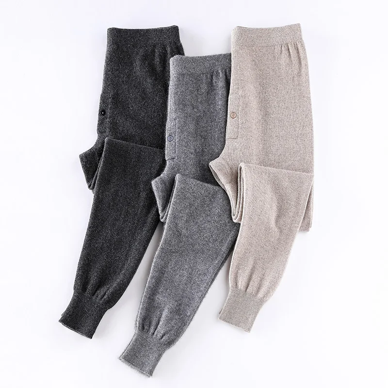 Men Leggings 100% Pure Cashmere Knitted Trousers Winter New Fashion High  Quality Soft Pants Man Warm Elastic Pant Male Legging