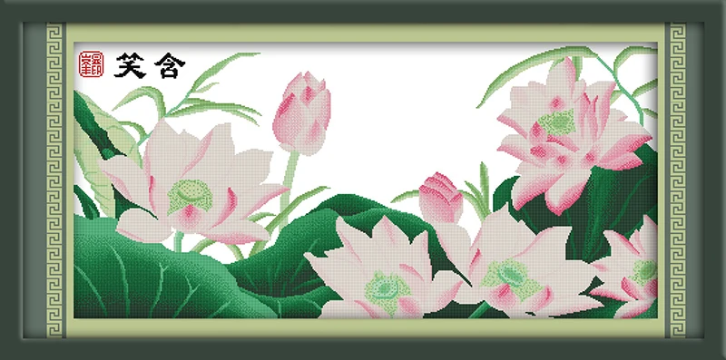 Lotus с улыбкой вышивки крестом комплект цветок 18ct 14ct 11ct подсчет печатных холст