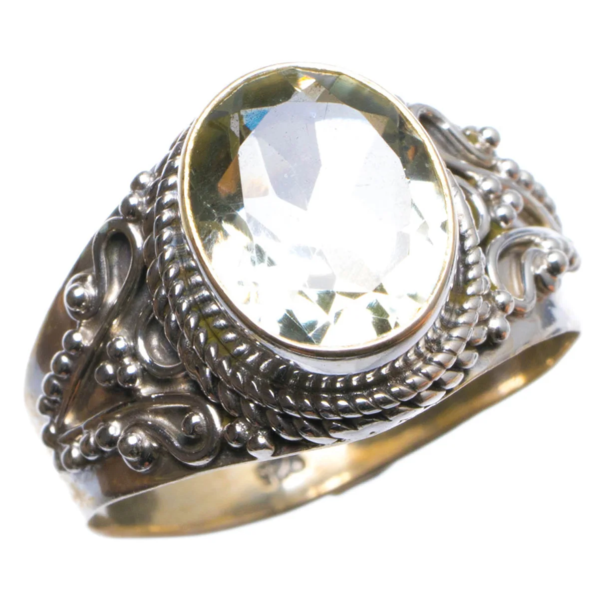 

Natural Green Amethyst Handmade Unique 925 Sterling Silver Ring, US size 9 X2813