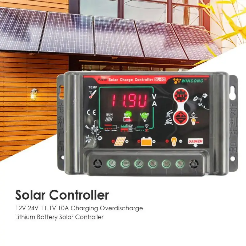

Solar Controller Photovoltaic Regulator Universal for Lithium Lead-acid Battery 12V 24V 10A Overdischarge Solar Panel Regulator