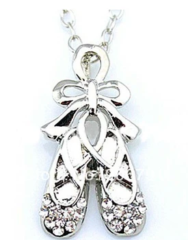 

fashion rhodium Plated with crystal ballet shoes pendant Necklace jewelry